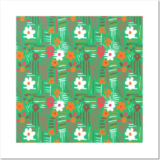 Minimal soft style floral and stripes green Posters and Art